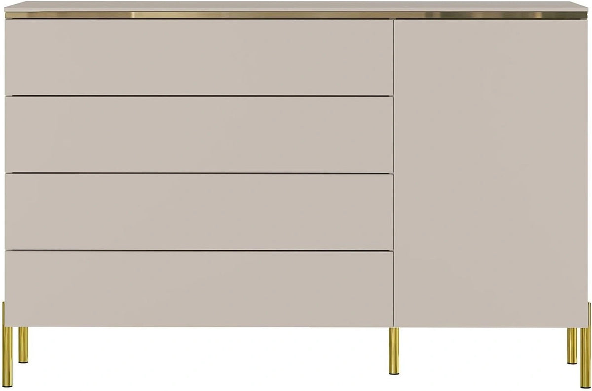 Commode VUKIA avec 4 Tiroirs et 1 Porte - Beige et Dor¨¦