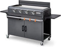 Plancha ¨¤ Gaz sur Chariot - 4 Br?leurs Gun Metal - Convient pour 14 Personnes - Surface 88x35,5 cm - 9,6 kW - Collecteur de Graisse