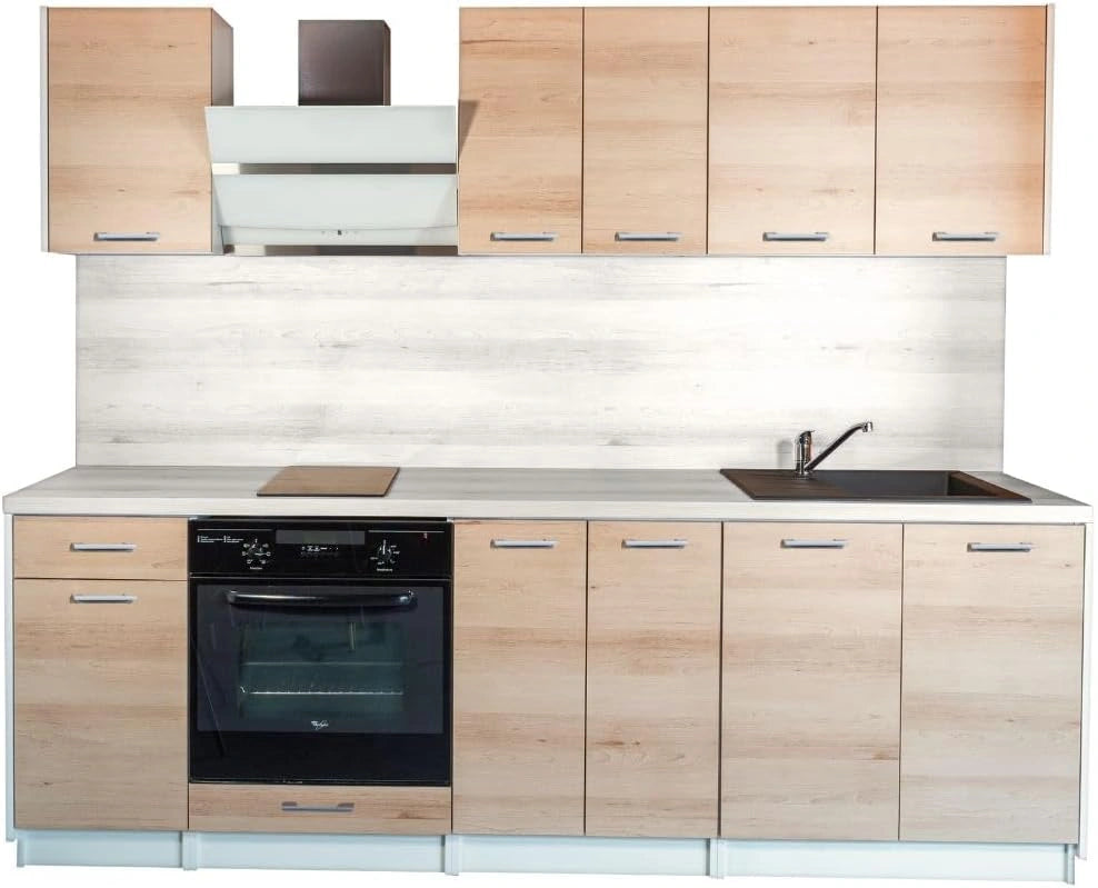 Ensemble Complet de Cuisine en Ch¨ºne Naturel 240 cm avec 7 Meubles de Rangement, Finition Brun