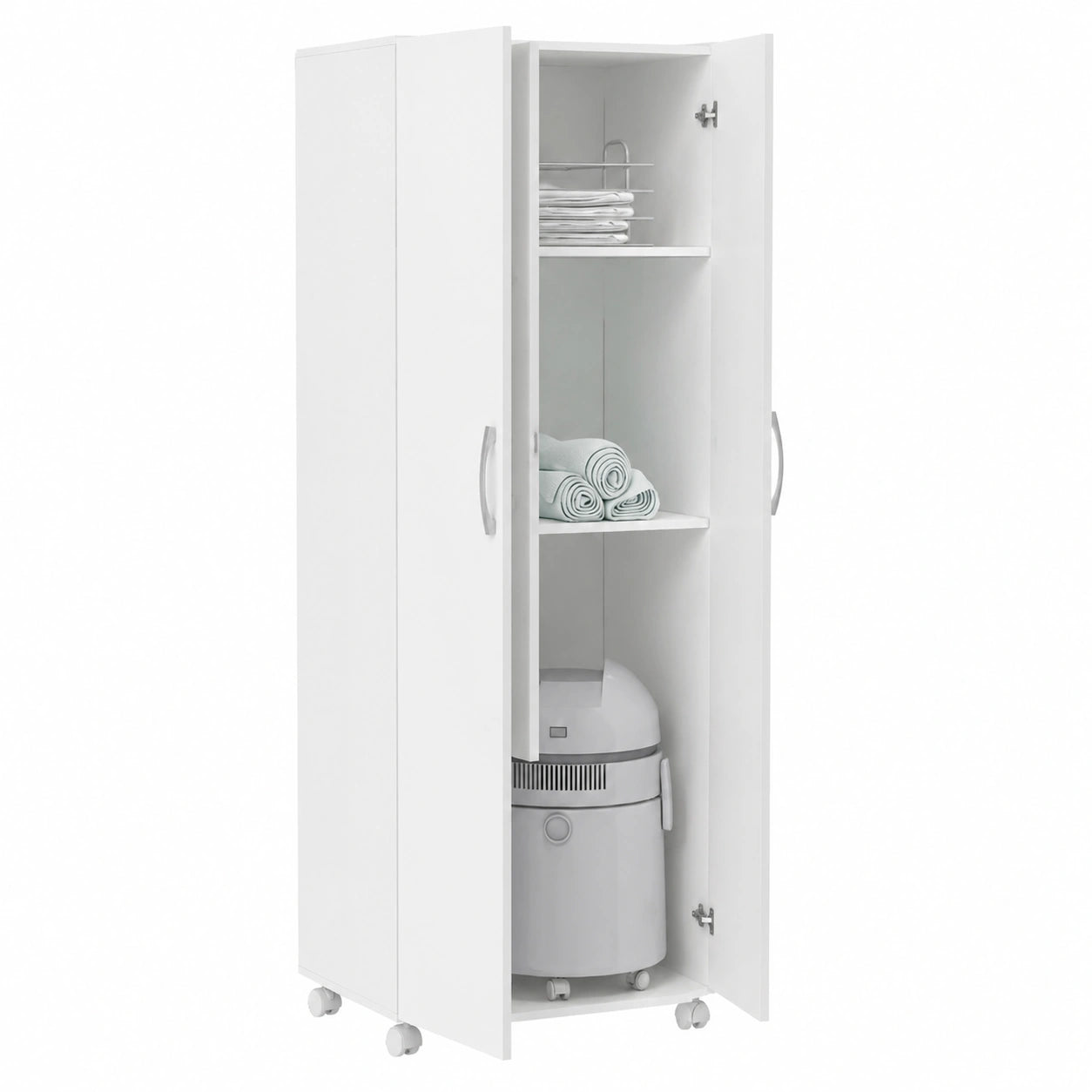 Armoire de rangement multifonctionnelle à roulettes, blanche, 183x72x41 cm