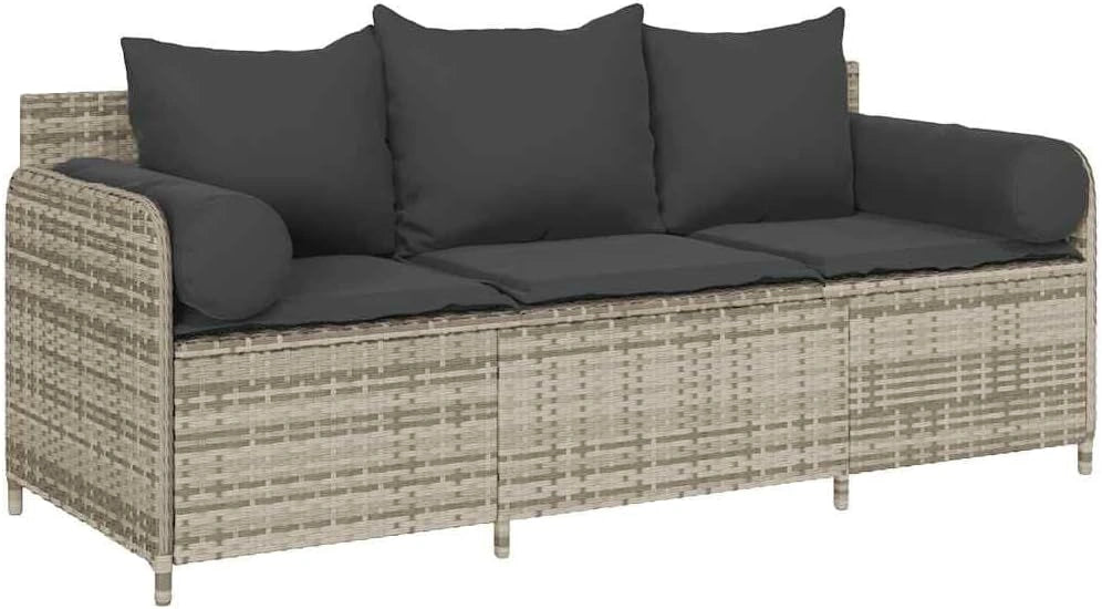 Ensemble de Salon de Jardin 3 Places Gris Clair en R¨¦sine Tress¨¦e avec Coussins