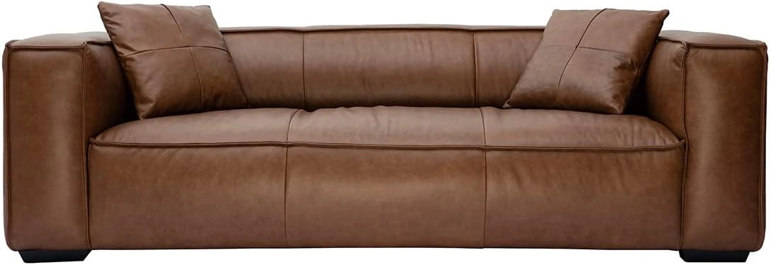Canap¨¦ 3 Places en Cuir Marron et Bois Noir Vintage Miliboo Cobain