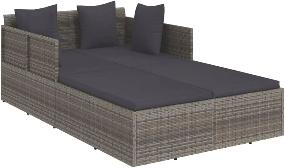 Chaise Longue en R¨¦sine Tress¨¦e avec Coussins Gris pour Jardin 182x118x63 cm