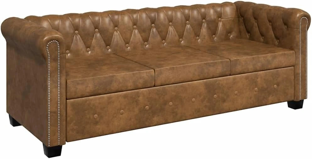 Sofa Chesterfield 3 Places en Cuir Synth¨¦tique Marron pour Salon
