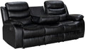 Canap¨¦ relax 3 places cuir noir avec porte-gobelets et confort maximal