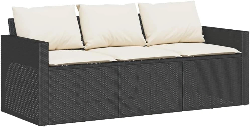 Canap¨¦ d'Ext¨¦rieur 3 Places en R¨¦sine Tress¨¦e Noire avec Coussins