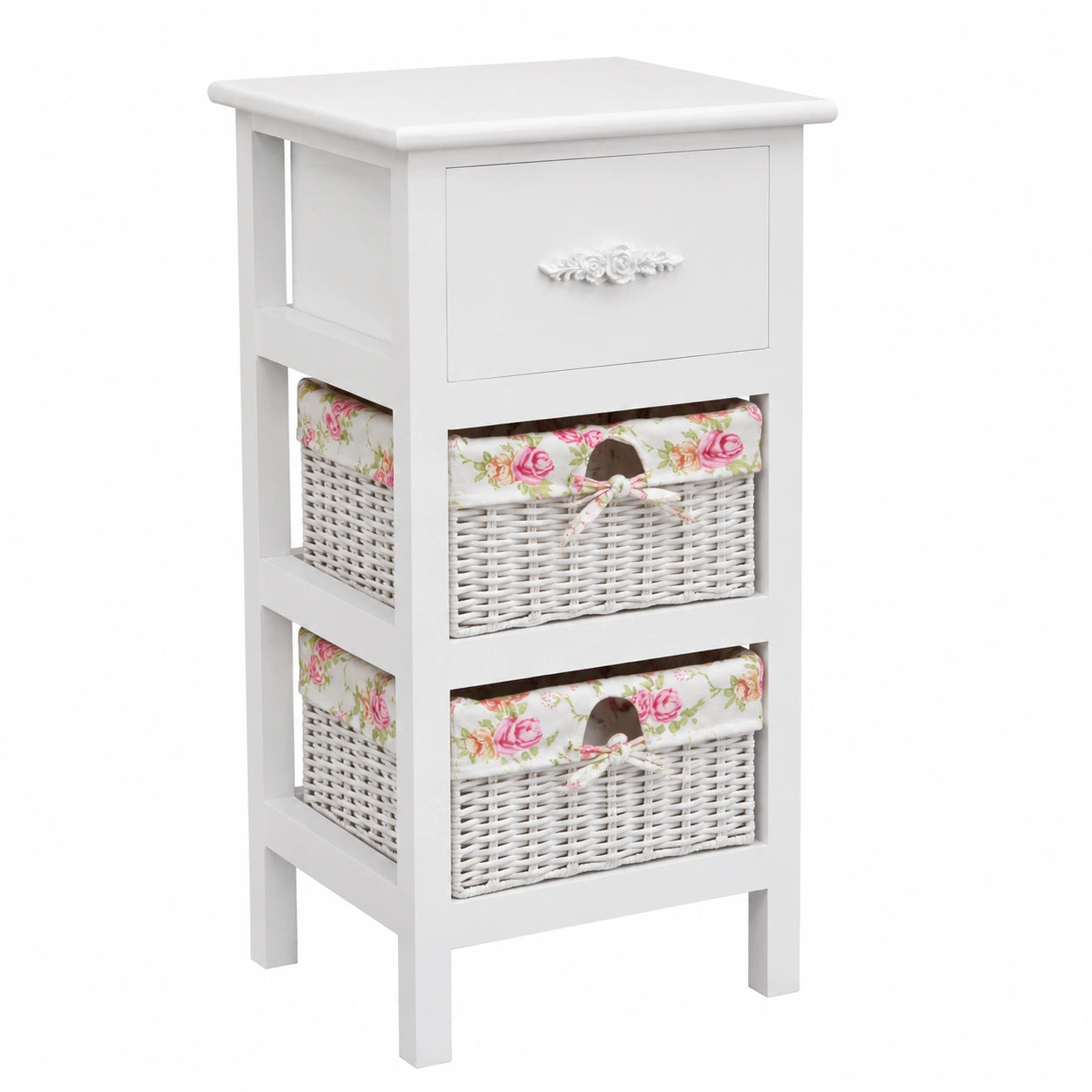 Armoire avec Tiroir et Paniers en Bois Blanc