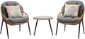 Ensemble de Salon de Jardin en Rotin et Acier avec Coussins - 2 Fauteuils et Table Basse Ronde