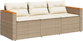 Sofa d'Ext¨¦rieur 3 Places en Rotin Synth¨¦tique Beige avec Coussins Amovibles et Structure Acier et Bois d'Acacia