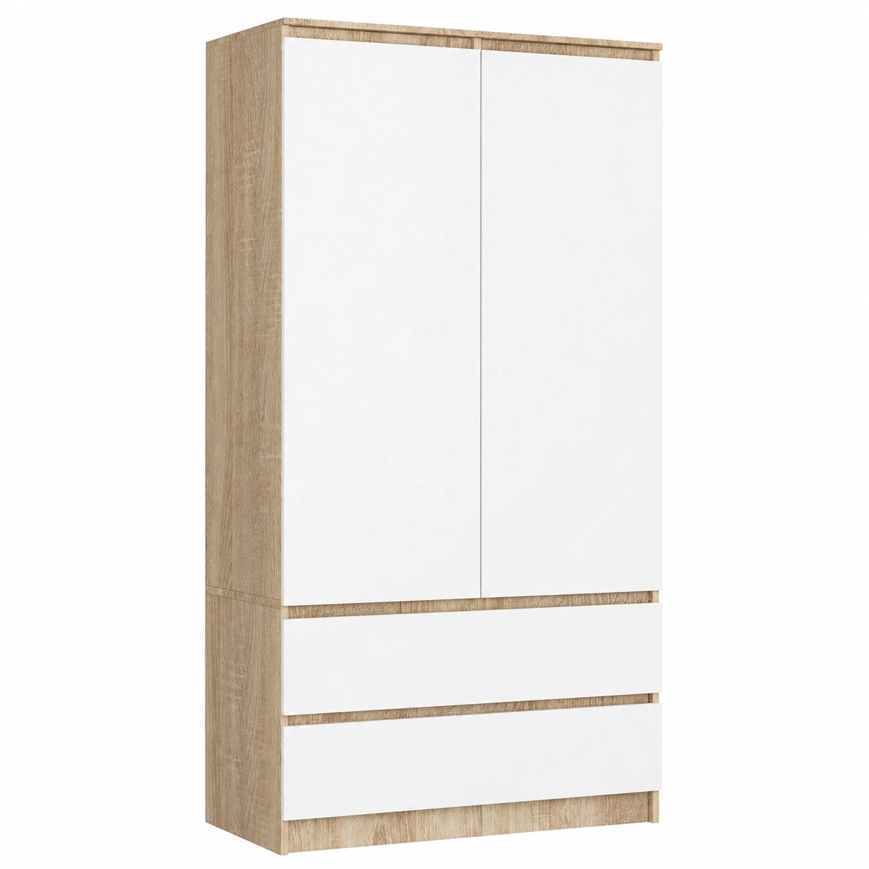 Armoire 2 portes avec tiroirs et étagères pour chambre, 90x180x51 cm