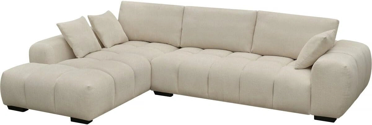 Canap¨¦ d'Angle Monceau 3 Places en Lin Beige - Design Moderne
