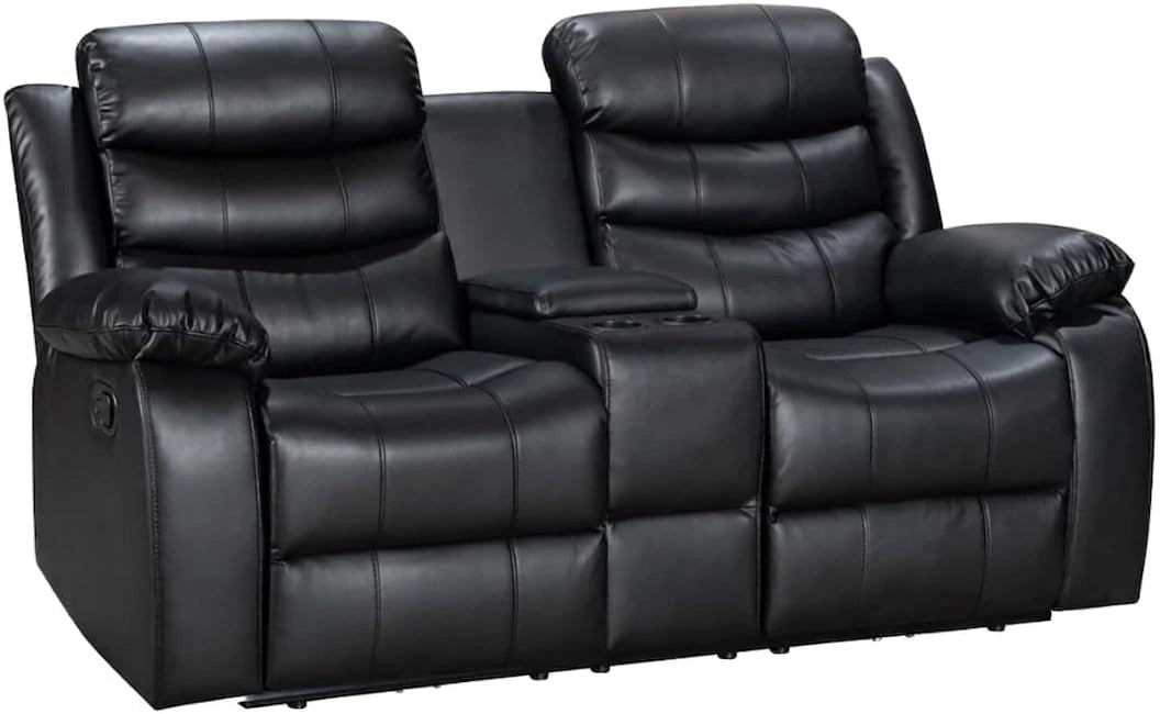 Canap¨¦ Relax 2 Places en Cuir Noir avec Porte-Gobelet ¨C Confort Moderne pour Salon et Cin¨¦ma Maison ¨C Dimensions 185 x 90 x 90 cm