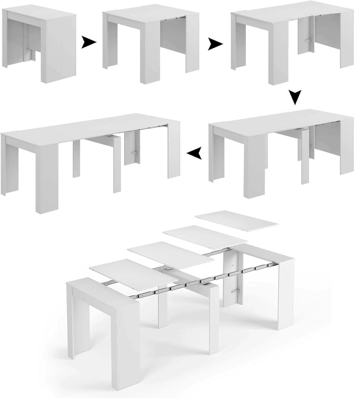 Dmora - Table ¨¤ manger extensible Compton, jusqu'¨¤ 10 personnes, 51-237x90x78 cm, finition Blanc Brillant