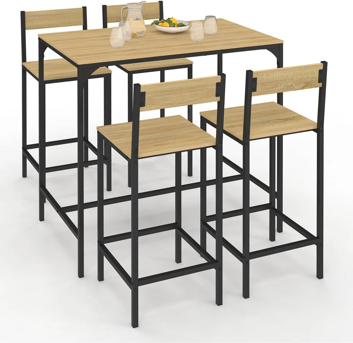 Table Haute de Bar D¨¦troit avec 4 Chaises Industrielles 100 cm - IDMarket