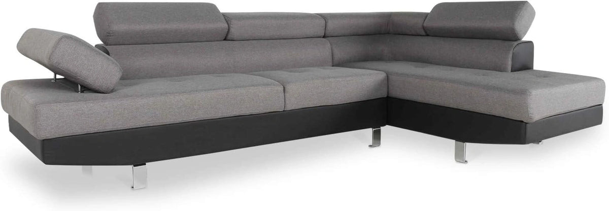 Canap¨¦ d'angle droit Charly avec t¨ºti¨¨res ajustables en gris et noir