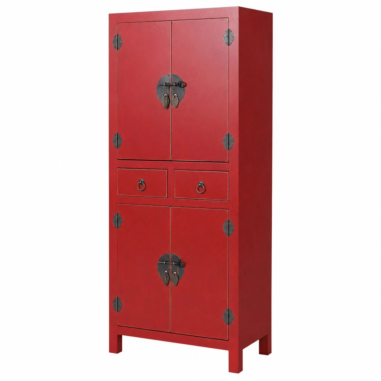 Grande armoire de mariage rouge avec portes et tiroirs intégrés