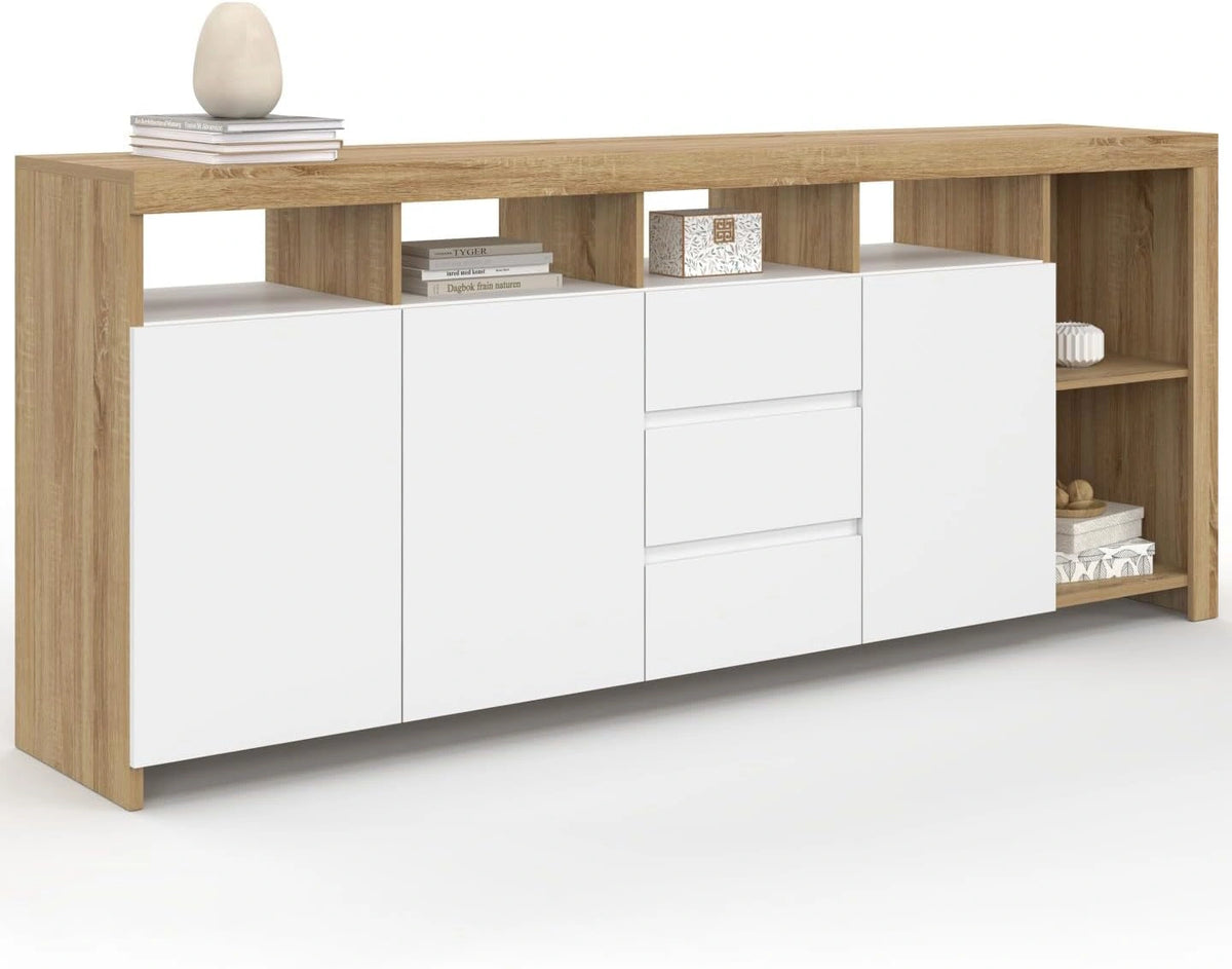 Buffet Malo Bois 180 cm avec 3 Portes et 3 Tiroirs Blancs