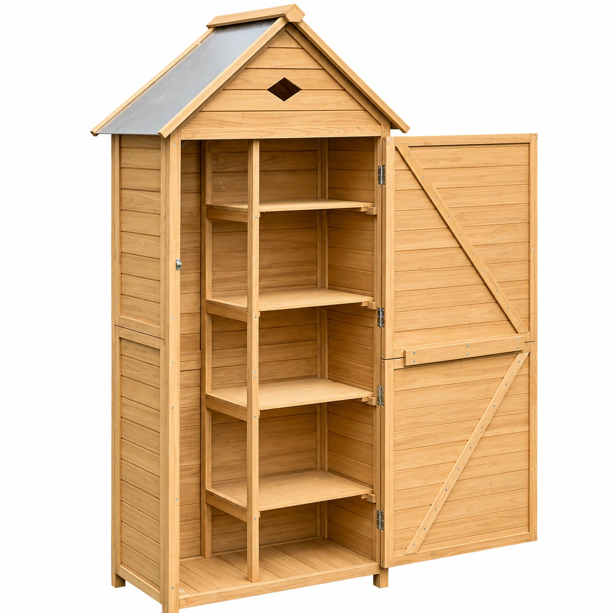 Abri de Jardin en Bois avec Étagères, Porte et Toit Double Pente