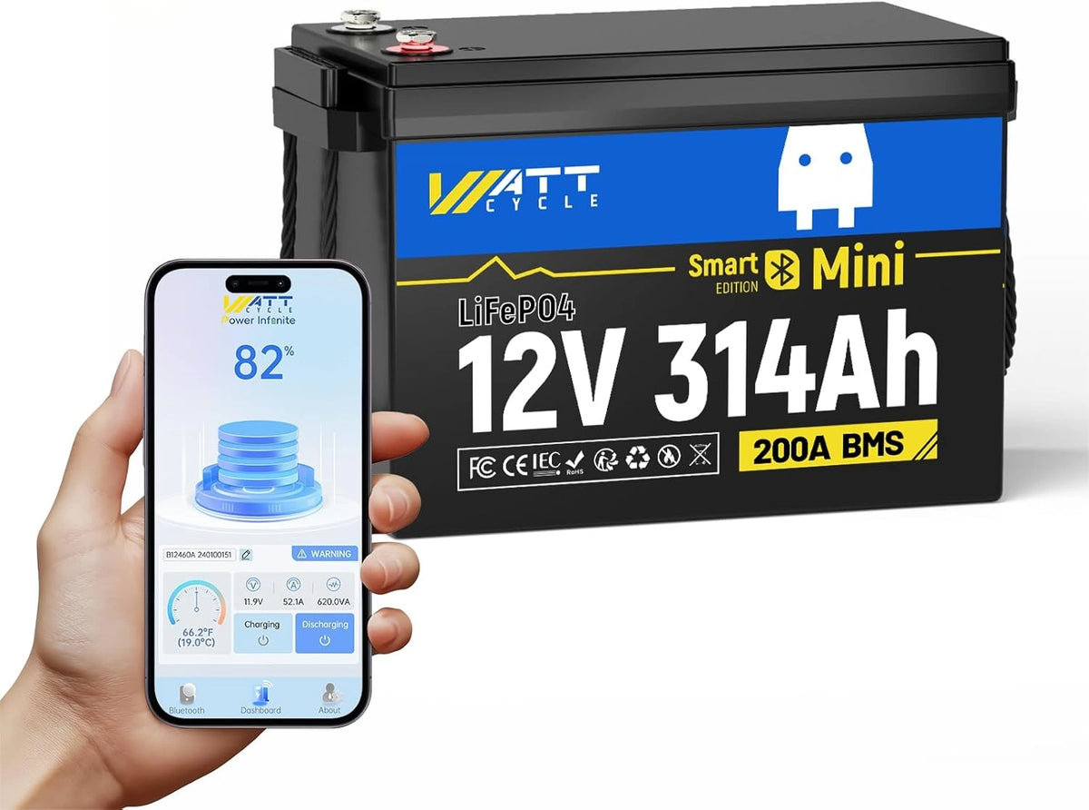 Batterie Lithium 12V 314Ah LiFePO4 avec Bluetooth, IP65, 200A BMS, pour Mat¨¦riel Ext¨¦rieur