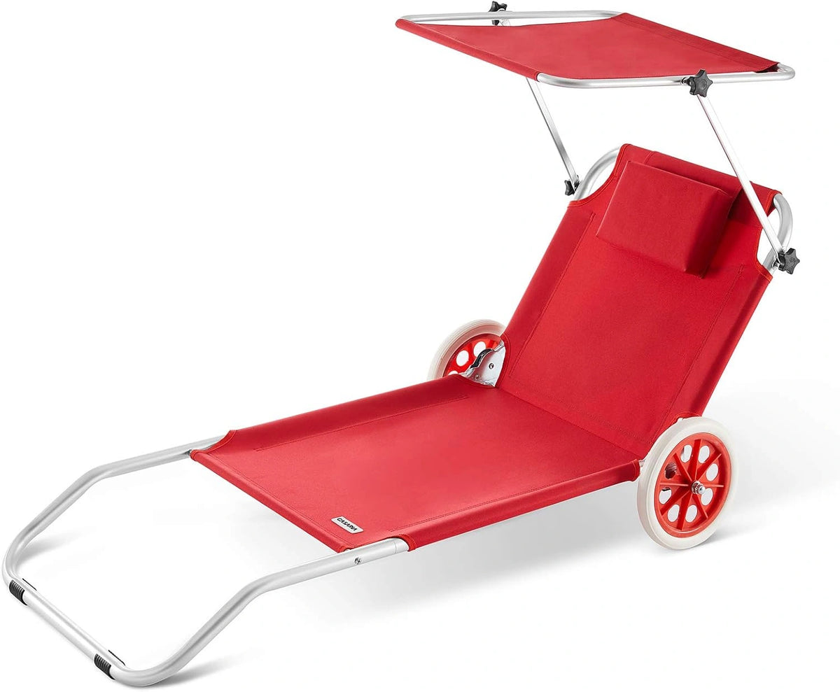 Chaise Longue Pliante avec Pare-Soleil R¨¦glable - Rouge