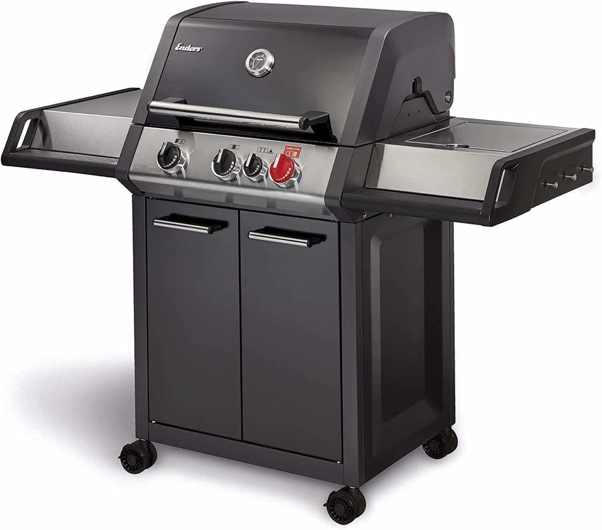 Barbecue ¨¤ Gaz Monroe Black Pro 3K Turbo - 3 Br?leurs avec Zone Turbo et Br?leur Lat¨¦ral - Nettoyage Facile - Grille Polyvalente - Pour Jusqu'¨¤ 14 Personnes - 14,1 kW