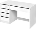 Table de Bureau Informatique en MDF Blanc Brillant avec 5 Tiroirs, 120x55x75 cm