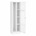 Armoire de rangement polyvalente en métal avec étagères et crochets, verrouillable et ventilée, blanche