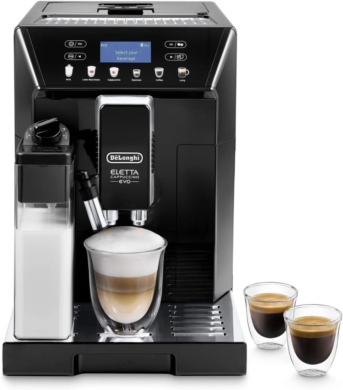 Machine ¨¤ Caf¨¦ De'Longhi Eletta Evo: Expresso & Cappuccino, ¨¦cran Tactile LCD, Noir