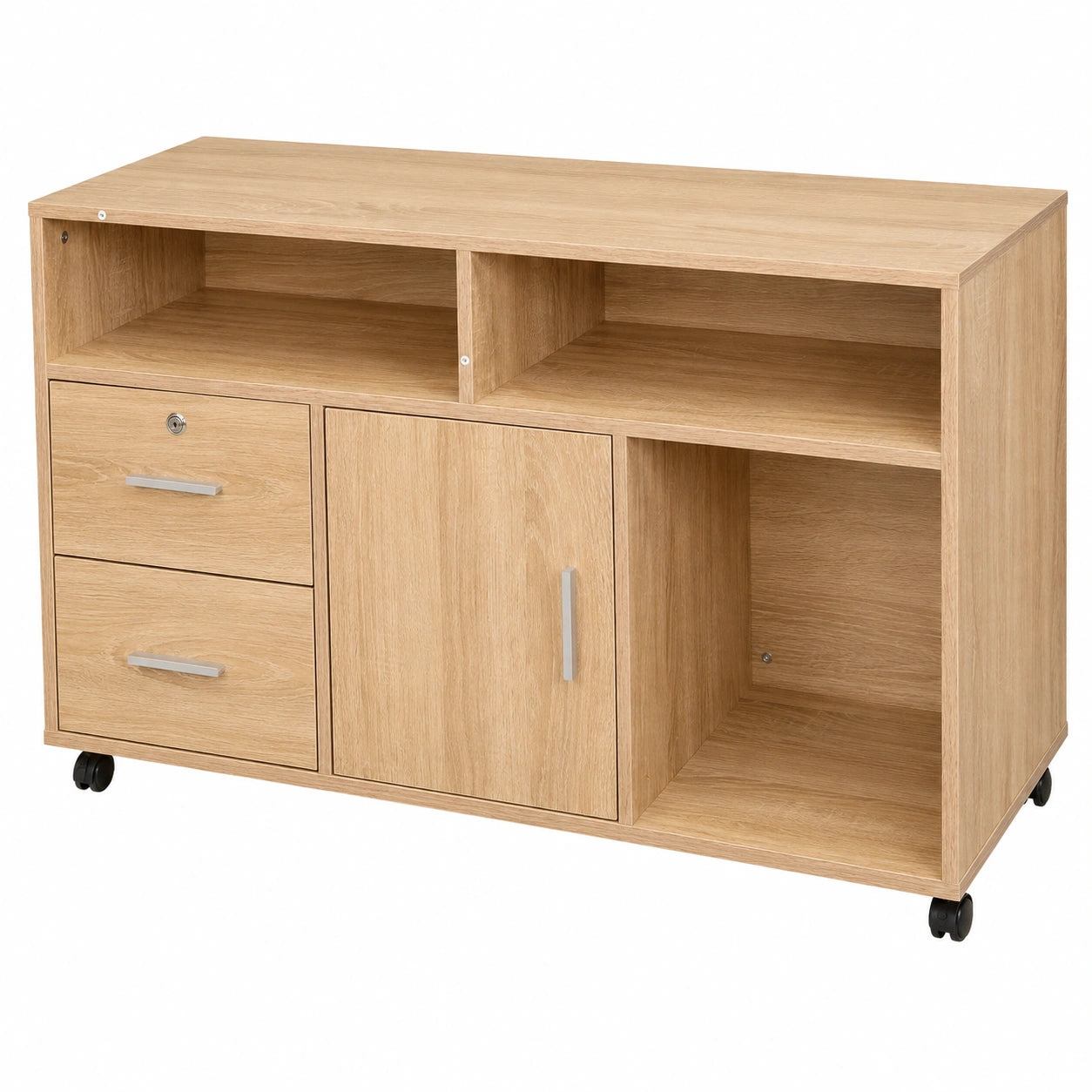 Meuble de Bureau Multifonction avec Étagères et Tiroirs Sécurisés