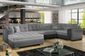 Grand canap¨¦ d'angle convertible en velours - 7 places, gris clair et fonc¨¦, m¨¦ridienne ¨¤ gauche