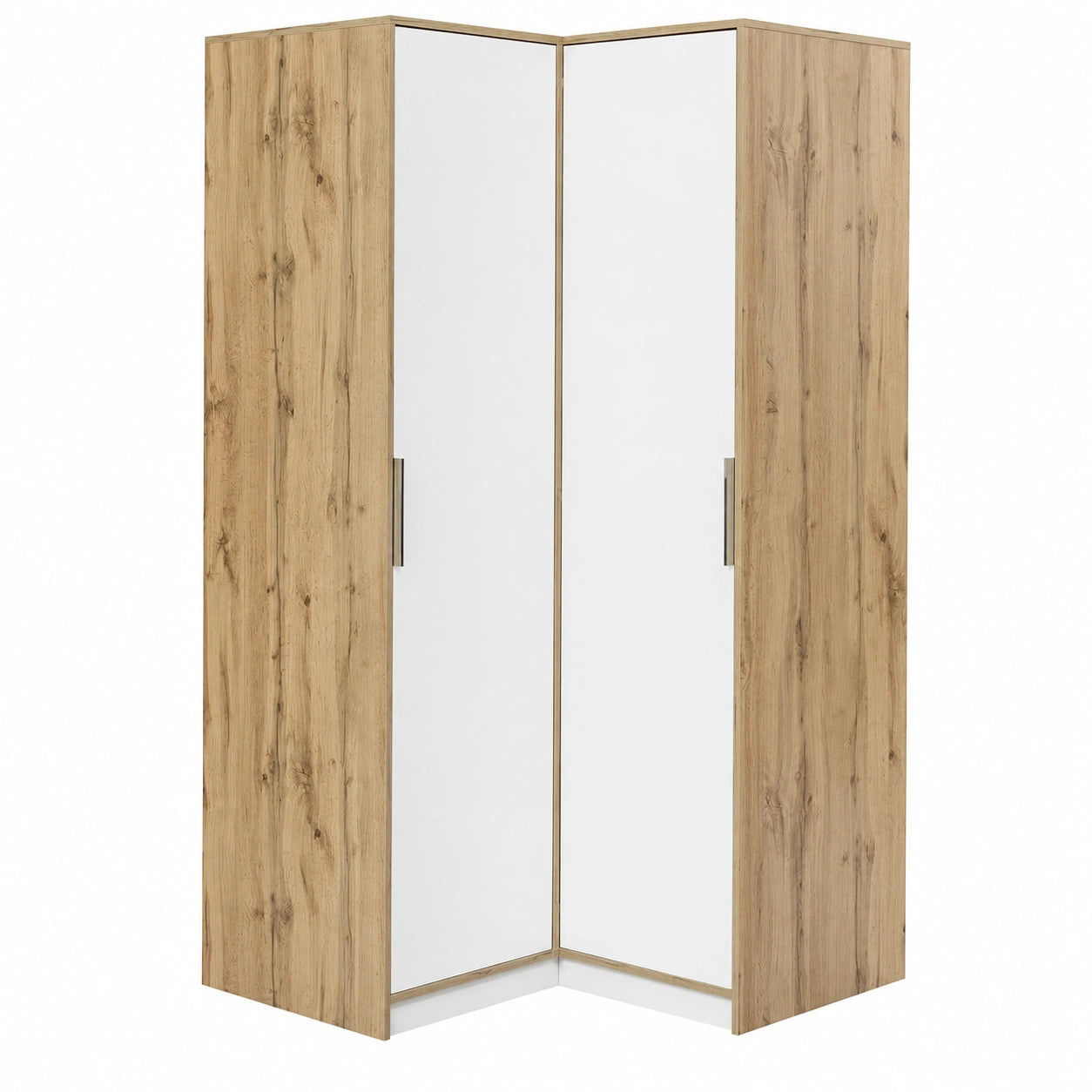 Armoire d'angle 2 portes - Blanc et bois clair - 106 cm