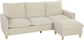 Canap¨¦ d'angle modulable 3 places avec pouf de rangement, tissu lin cr¨¨me, pieds en bois, HOMCOM