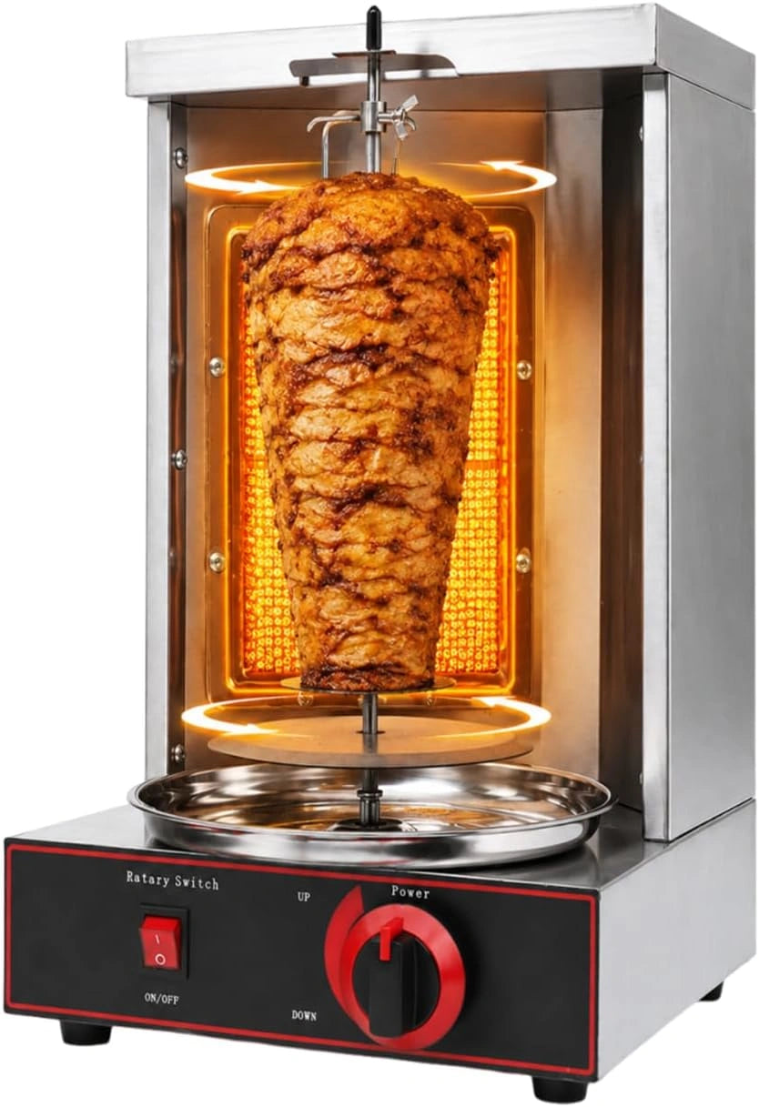 Grill ¨¤ Kebab ¨¤ Gaz en Inox avec Broche Rotative 360¡ã, Chauffage Infrarouge, Contr?le de Temp¨¦rature, 2000W