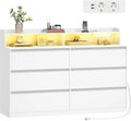 Commode Moderne LED Blanche 40x140x95 cm avec 6 Tiroirs