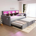 Canap¨¦-lit moderne avec rangements et ports USB, 90x190 cm, cadre en velours gris fonc¨¦