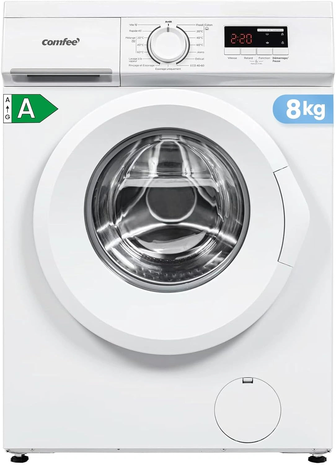 Lave-Linge Frontal COMFEE' 8KG, Efficacit¨¦ ¨¦nerg¨¦tique A, 1400 Tr/Min, Blanc