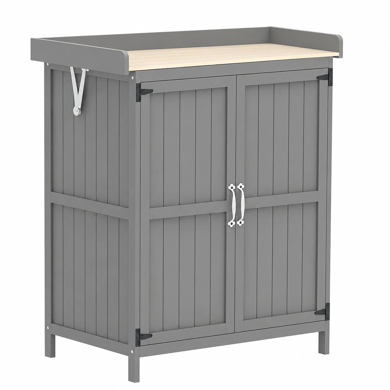 Armoire de Jardin en Bois avec Étagères et Toit à Charnières Gris
