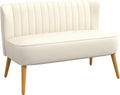 Canap¨¦ 2 Places Moderne en Tissu Lin avec Pieds en Bois, Assise Confortable, pour Salon ou Petit Espace, Cr¨¨me