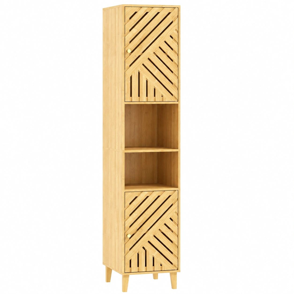 Armoire de salle de bain haute avec étagères réglables et niches ouvertes