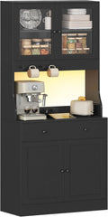 Buffet de Cuisine Noir avec LED, Multiprise et Rangement Optimal