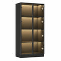 Armoire en verre avec éclairage et étagères 4 niveaux, pour salon