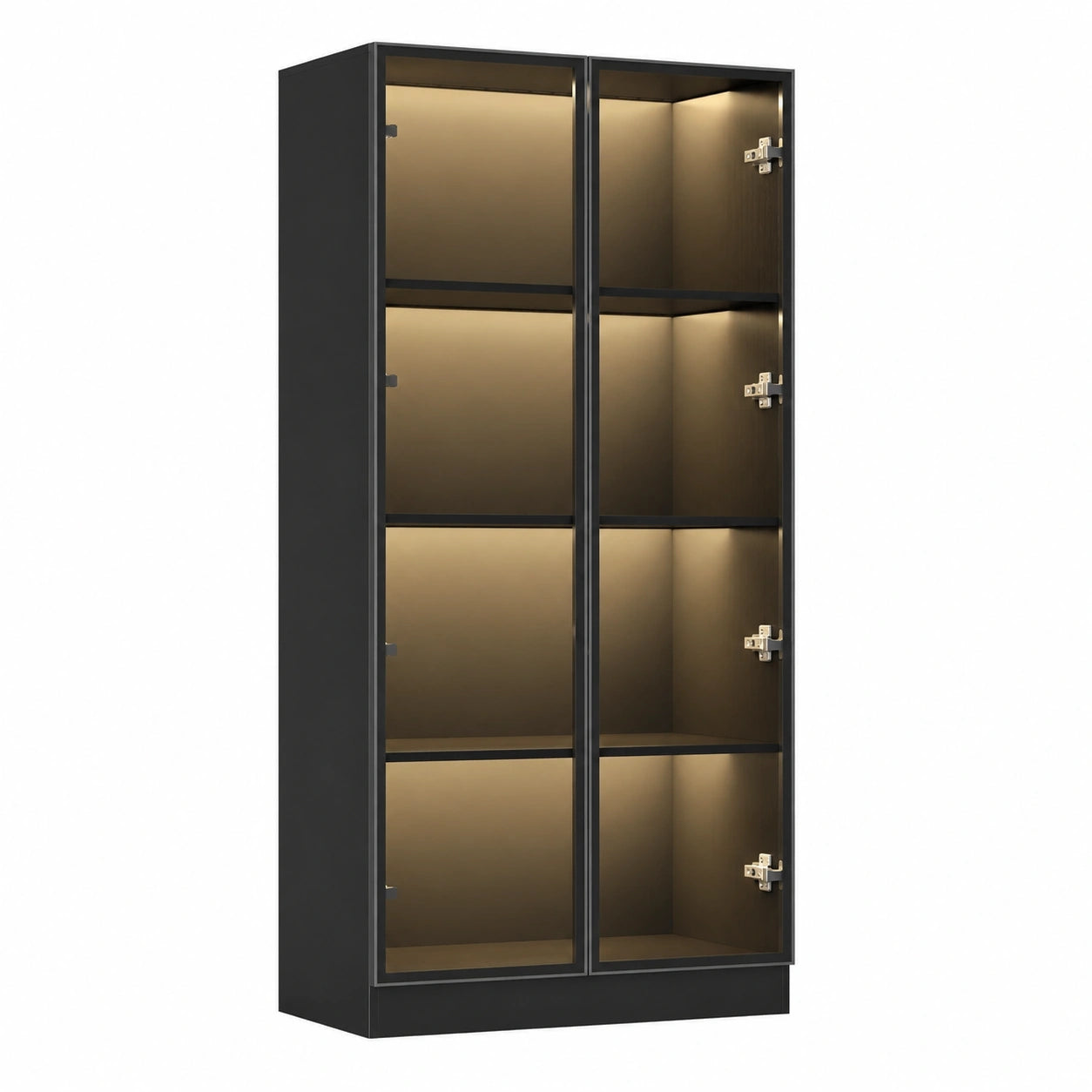 Armoire en verre avec éclairage et étagères 4 niveaux, pour salon