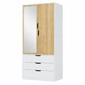 Armoire de chambre avec miroir et éclairage LED, 3 tiroirs, blanc, 80 x 180 x 50 cm