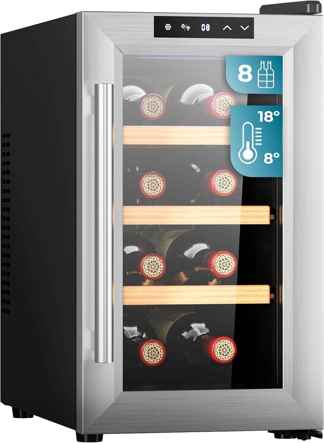 Cave ¨¤ Vin 8 Bouteilles avec Technologie Thermo¨¦lectrique et Affichage Tactile