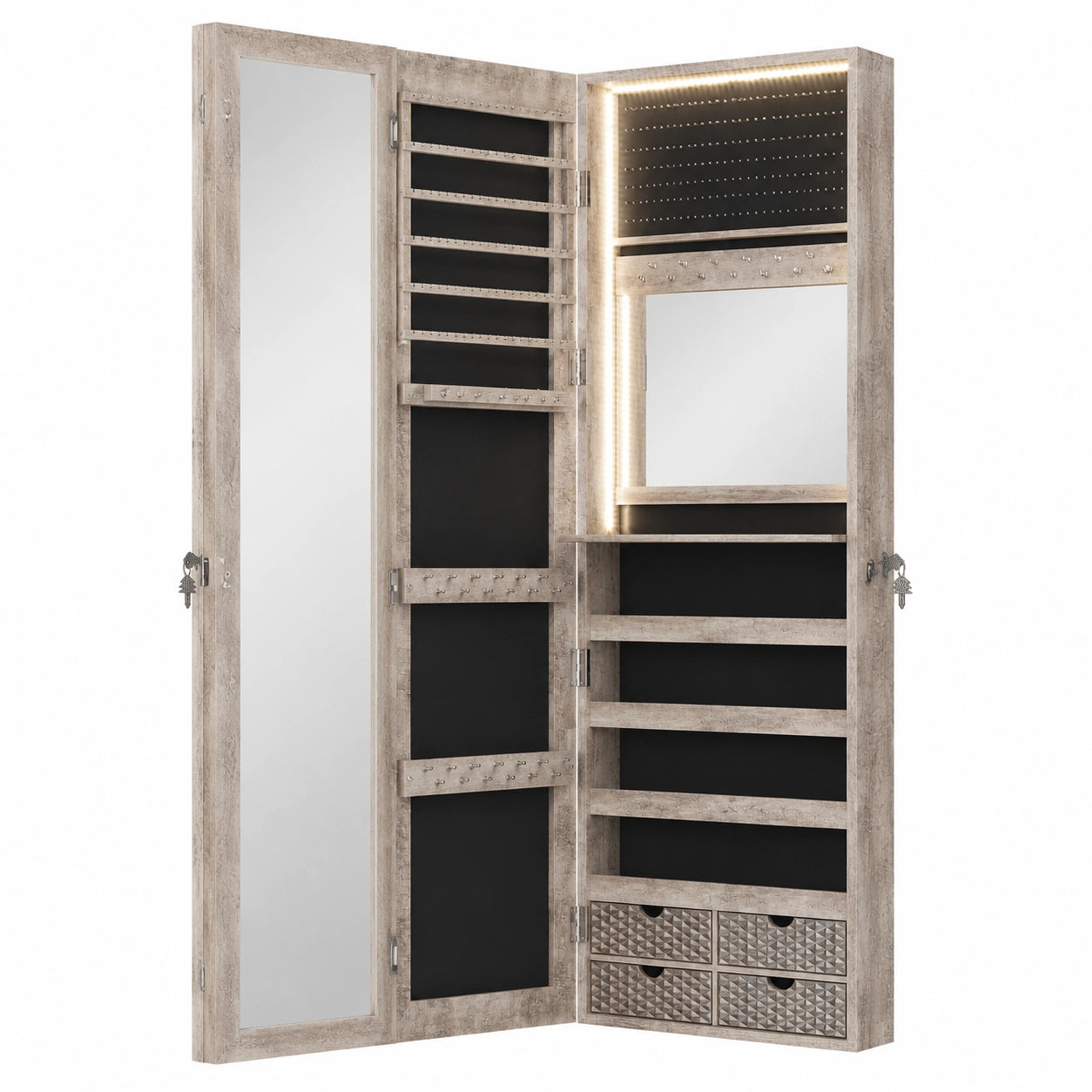 Armoire à bijoux LED avec miroir plein longueur et éclairage
