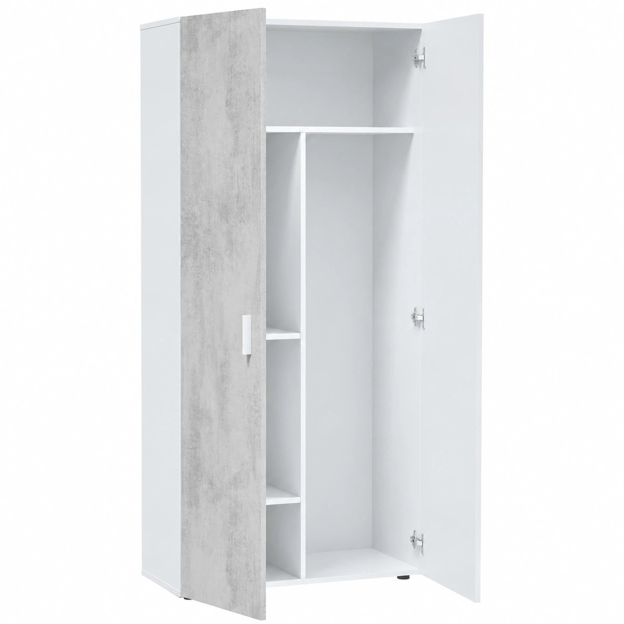 Armoire multifonction blanche avec étagères et portes