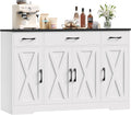 HOCSOK Meuble de Cuisine 140 cm, Buffet Salle ¨¤ Manger avec ¨¦tag¨¨res R¨¦glables, 3 Tiroirs et 4 Portes, Rangement pour Salon, Cuisine et Couloir, Blanc et Noir