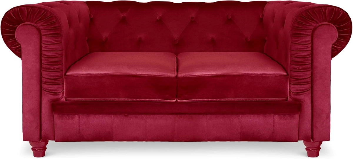 Canap¨¦ Contemporain 2 Places en Velours Rouge avec Structure en Bois