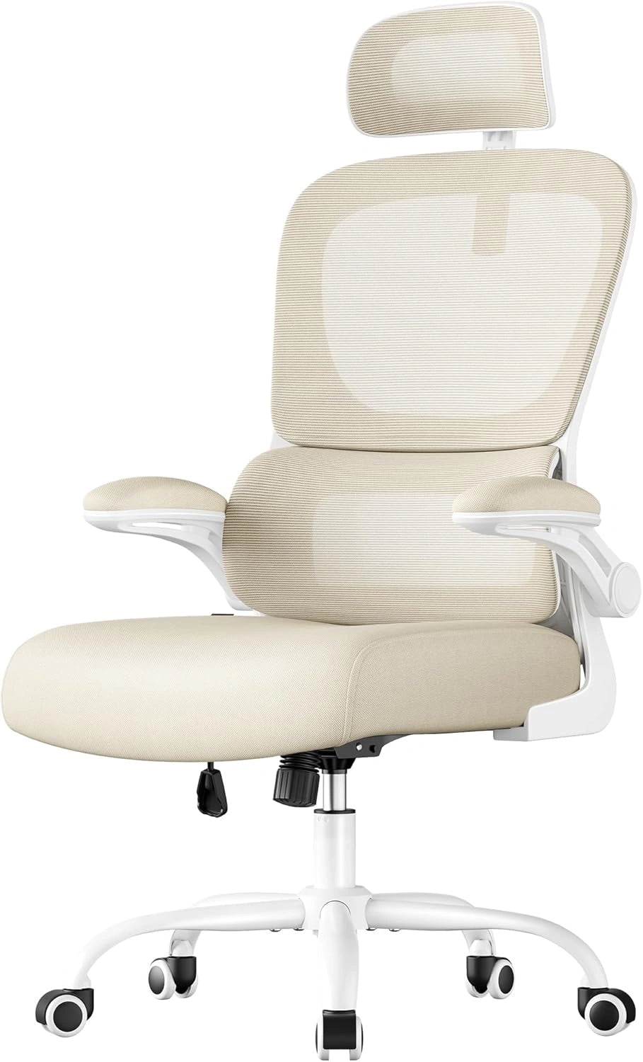 Chaise de Bureau Ergonomique SONGMICS, Tissu Maille Respirant, Soutien Lombaire R¨¦glable, Appui-T¨ºte Ajustable, Beige Sable