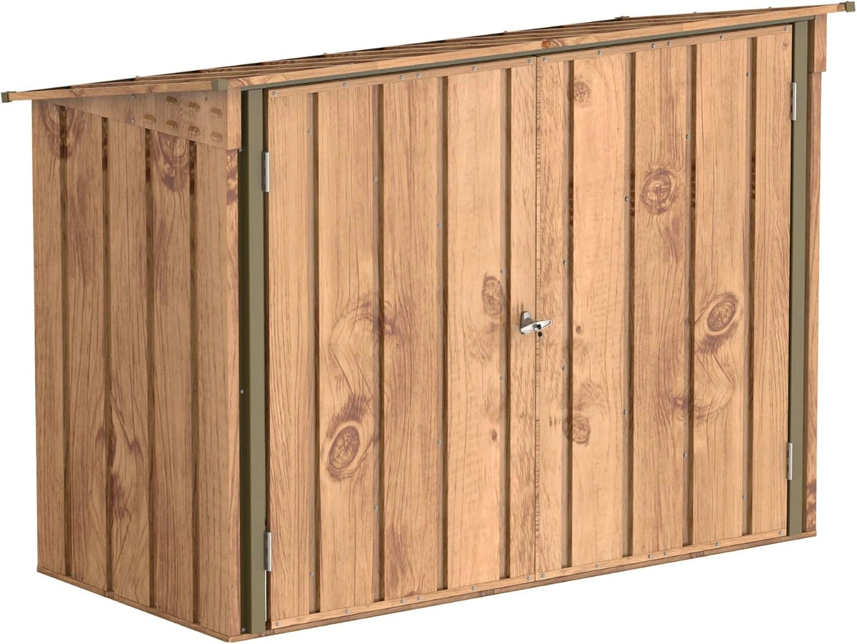 Abri ¨¤ v¨¦los en m¨¦tal pour 2 v¨¦los avec portes verrouillables, 203x101x146cm, effet bois